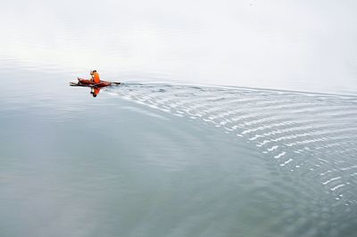 Low angle view of person skiing