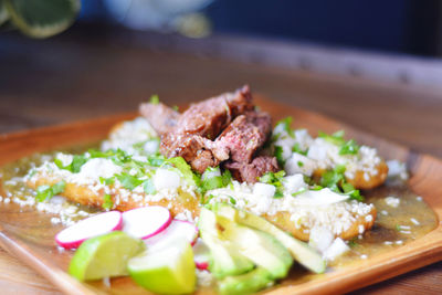 Close-up of served food in plate