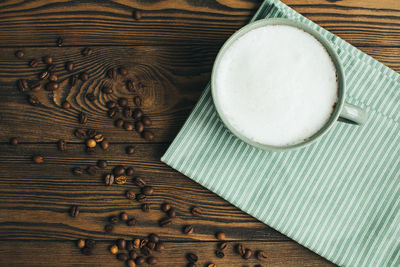 High angle view of coffee on table