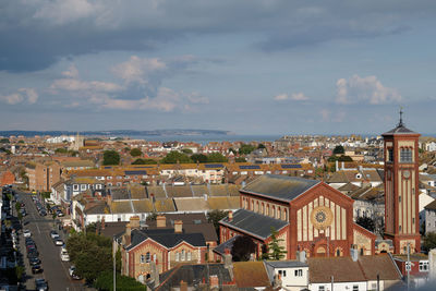 High angle view of townscape against sky