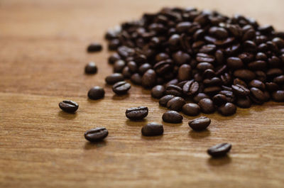 High angle view of coffee beans on table