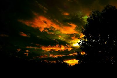 Silhouette of tree against cloudy sky