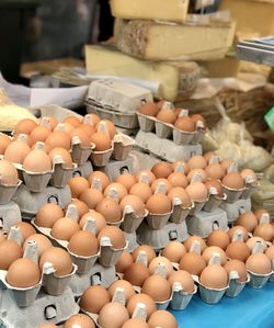 High angle view of eggs for sale at market stall