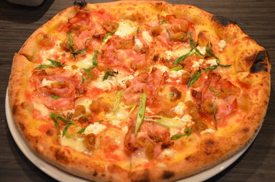 Close-up of pizza on table