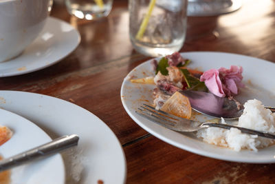 High angle view of ice cream in bowl on table