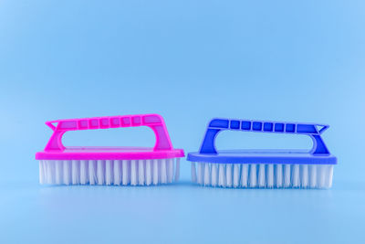 Close-up of toy against blue background