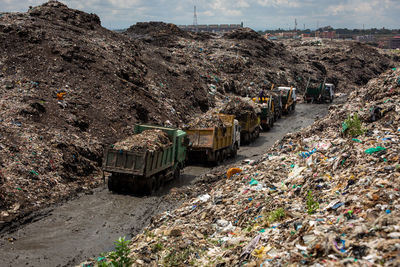 High angle view of landfill waste. 