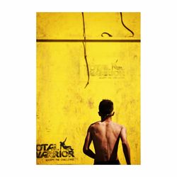 Rear view of shirtless man standing against yellow wall