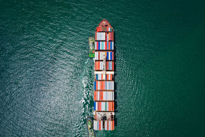 High angle view of ship in sea