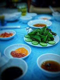 Close-up of vegetables served on table