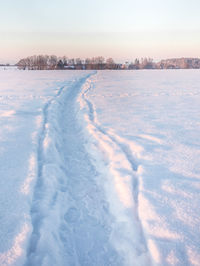 A beautiful winter day landscape of rural area. snowy scenery of northern europe.