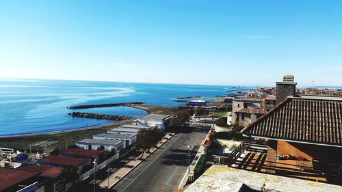 High angle view of city at waterfront