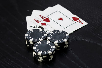 High angle view of christmas decorations on table