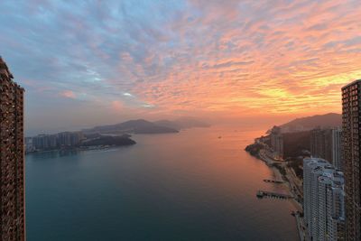 Scenic view of sea against cloudy sky during sunset