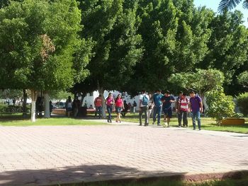 People walking on footpath in park