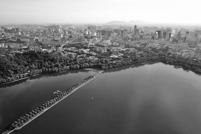 High angle view of cityscape against sky