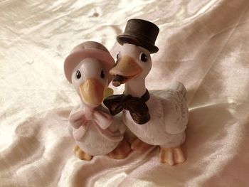 High angle view of bed