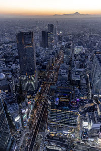 High angle view of cityscape against sky during sunset