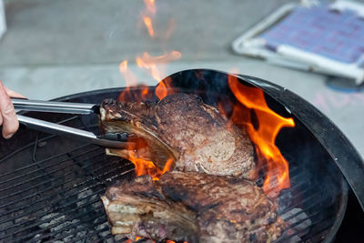 Close-up of meat on barbecue grill