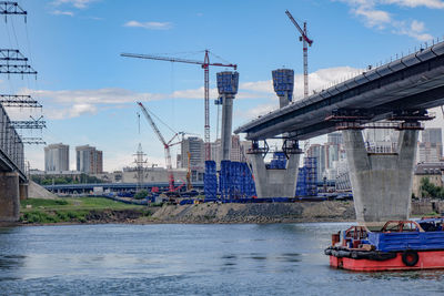 A bridge under construction in novosibirsk on the ob