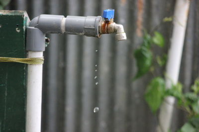 Close-up of water pipe on wall