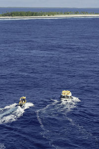 High angle view of boat in sea