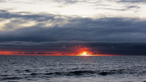 Scenic view of sea against dramatic sky