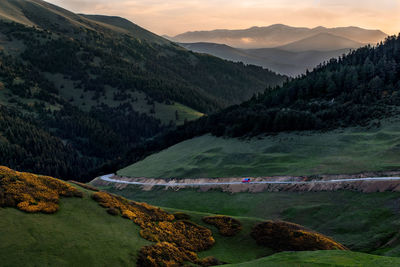 Beautiful scenery of some mountains at sunset