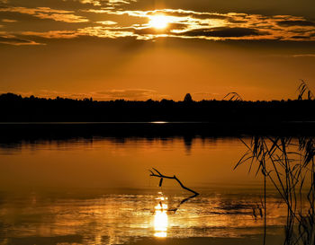 Scenic view of lake against sky during sunset