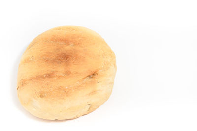 High angle view of bread against white background