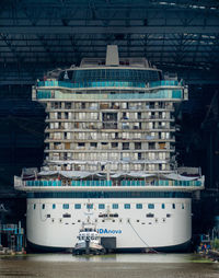 Stack of ship moored at harbor