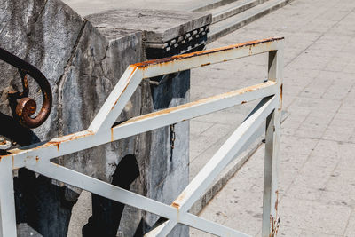 High angle view of old metal railing at construction site