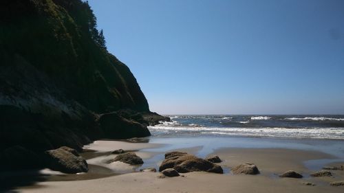 Scenic view of sea against clear sky