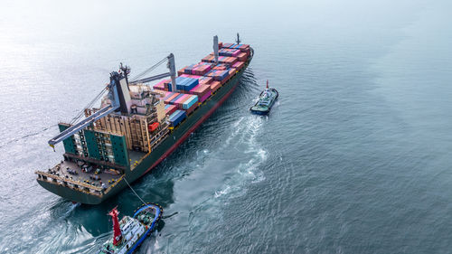 High angle view of ship in sea