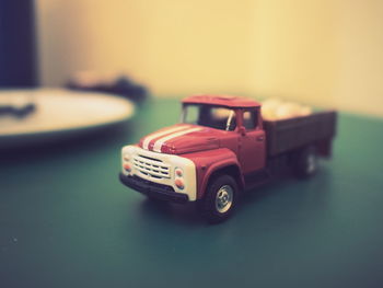 Close-up of toy car on table