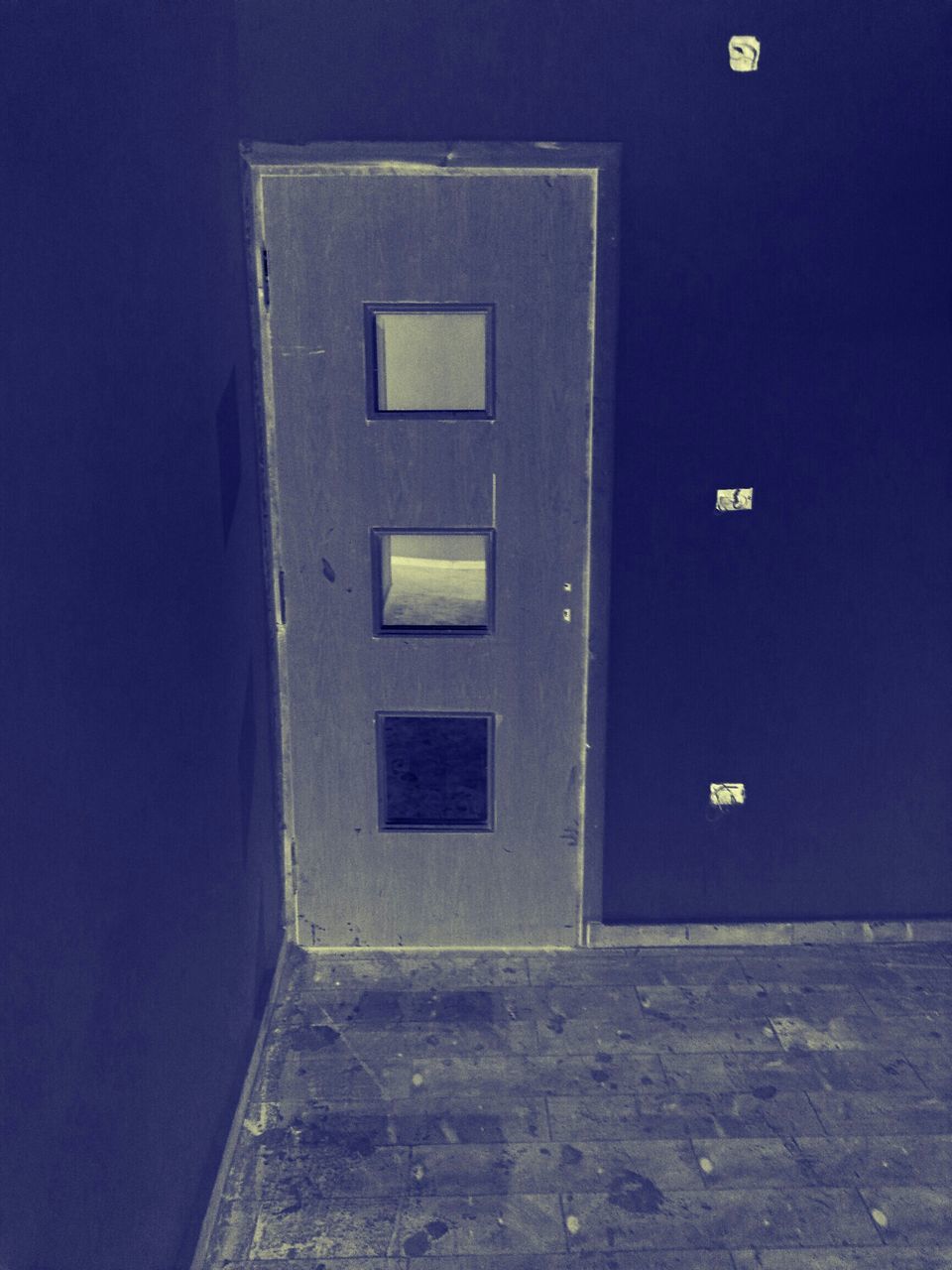 built structure, architecture, door, closed, wall - building feature, building exterior, wall, blue, indoors, no people, window, illuminated, copy space, house, safety, communication, entrance, empty, day, white color