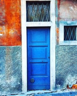 Closed door of house