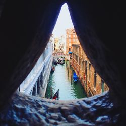 High angle view of boats in river