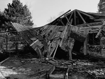 Abandoned roof against sky