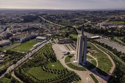 High angle view of road passing through city