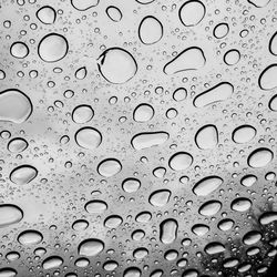 Full frame shot of raindrops on glass window