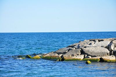 Scenic view of sea against clear sky