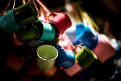 Close-up of multi colored coffee cup