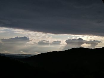Scenic view of silhouette mountain against sky at sunset