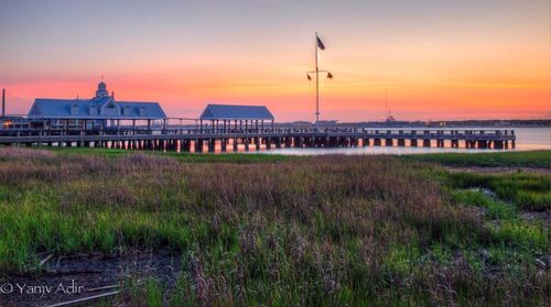 Built structure at sunset