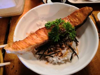 High angle view of meal served in plate