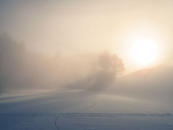 Scenic view of landscape against sky during winter