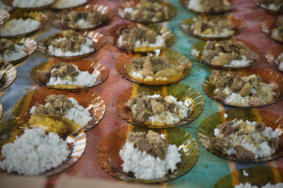 High angle view of food on table