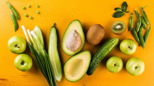 High angle view of fruits on table