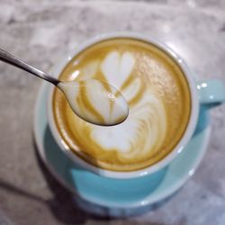 High angle view of coffee on table